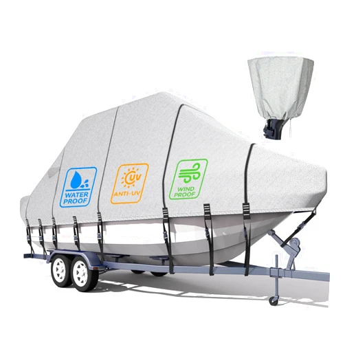 Nukugula 5-ply 1200D 100% Waterproof T-Top Boat Cover Solution Dyed Fade-Proof Trailerable Hard Top Boat Cover with 21 Windproof Straps, Motor Cover Fit 21'-23' Long Center Console Boat with T Top Roof
