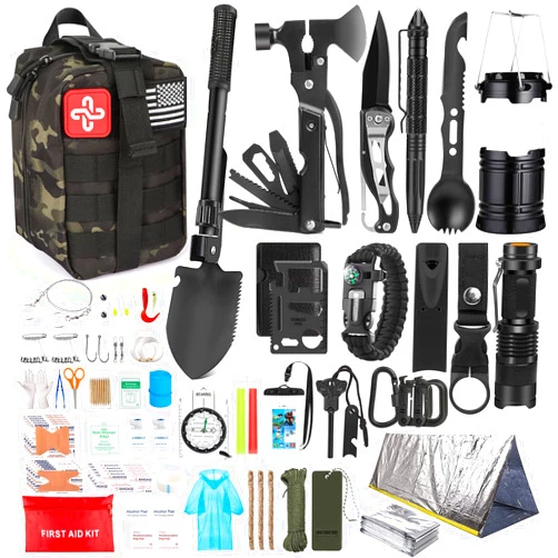 HIHEGD Survival Kit, 250Pcs Survival Gear First Aid Kit with Molle System Compatible Bag and Emergency Tent, Emergency Kit for Earthquake, Outdoor Adventure, Hiking, Hunting, Gifts for Men Women