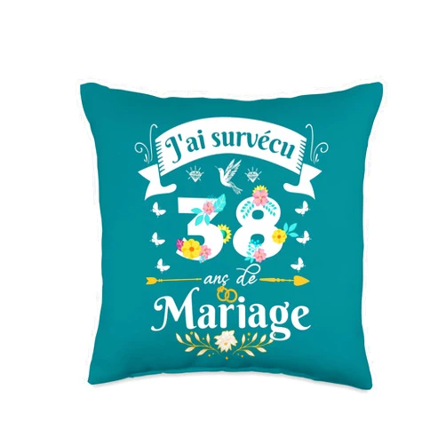 Idée Cadeau Anniversaire De Mariage Pour Couple J'Ai Survécu 38 Ans de Mariage Cadeau Anniversaire Femme Throw Pillow, 16x16, Multicolor