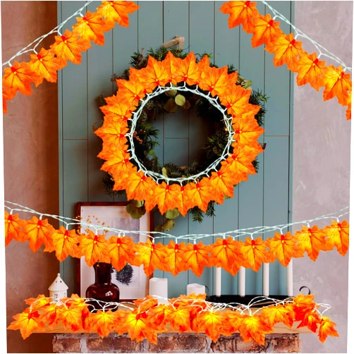 ONFAON 2 Pack Fall Decorations for Home,Fall Leaf Lights Battery Operated Fall Maple Leaves Decorations Lights Garland,2 Modes,Total 20Ft 40LED Halloween Decor Thanksgiving Indoor Outdoor