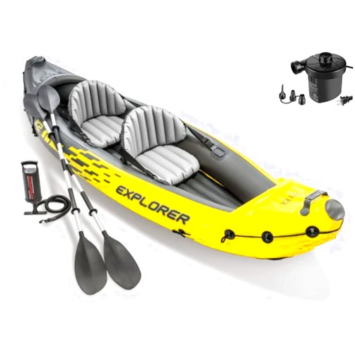Intex Explorer K2 Kayak, 2-Person Inflatable Kayak Set with Two Aluminum Oars, Manual & Electric Pumps, Yellow