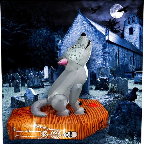 PRODUCTZ 6 Ft Scary Realistic Howling Wolf Stands On Coffin Halloween Inflatable Decoraions Cute Home Decor for Creepy Halloween Party Blow Up Prop Outdoor & Indoor/Outside Halloween Inflatables
