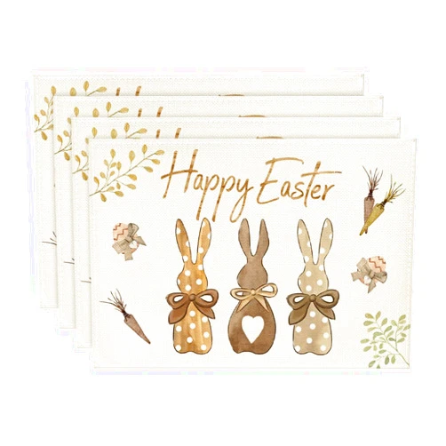Artoid Mode Carrots Rabbit Bunny Happy Easter Placemats for Dining Table, 12 x 18 Inch Spring Seasonal Holiday Decoration Rustic Vintage Washable Table Mats Set of 4