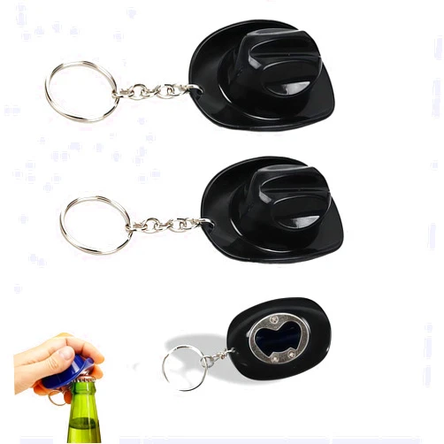 XeioSuL Cowboy Hat Bottle Opener, Portable Western Hat Bottle Cap Opener Dual-Function Keychain, Party & Gift, Ideal for Men and Beer Enthusiasts (Black*2)