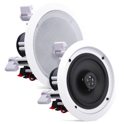 Pyle Pair 6.5” Flush Mount In-wall In-ceiling 2-Way Home Speaker System Spring Loaded Quick Connections Dual Polypropylene Cone Polymer Tweeter Stereo Sound 200 Watts (PDIC1661RD) White