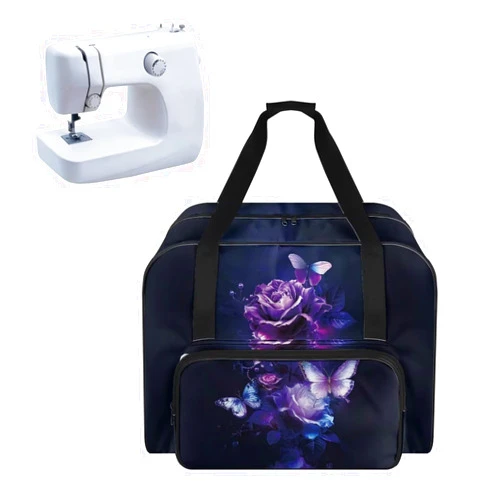 Uorisanigo Sewing Machine Carrying Case Spacious Case Fits Most Standard Sewing Machines and Sergers Fabric Tote Bag with Large Front Pocket Easy Transport Sewing Machine Butterfly Rose