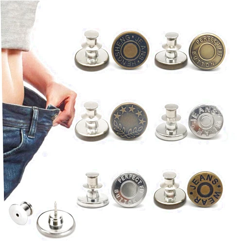 Lohas Select 6 Pcs Instant Jean Button Pins,Adjustable Pant Waist Tightener,No Sew and No Tools for Pants, Simple Installation, Reusable and Adjustable(Style 1)