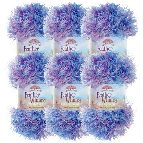 BambooMN JubileeYarn Feather Whimsy Eyelash Yarn - 50g/Skein Fine Polyester Fur - Faded Blue - 6 Skeins