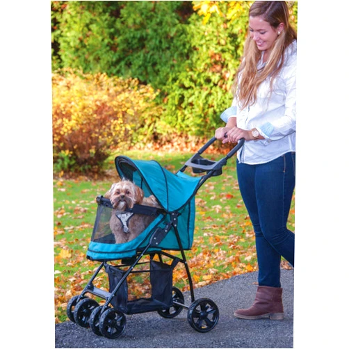 Pet Gear No-Zip Happy Trails Lite Pet Stroller for Cats/Dogs, Zipperless Entry, Easy Fold with Removable Liner, Safety Tether, Storage Basket + Cup Holder, 3 Colors