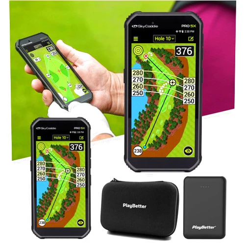 PlayBetter SkyCaddie PRO 5X Handheld Golf GPS - Power Bundle with PlayBetter Portable Charger & Protective Hard Case - TruePoint Precision Positioning Technology - 5.5