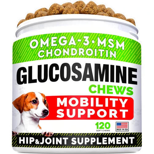 STRELLALAB Glucosamine Treats for Dogs - Joint Supplement w/Omega-3 Fish Oil - Chondroitin, MSM - Advanced Mobility Chews - Joint Pain Relief - Hip & Joint Care - Chicken Flavor - 120 Ct - Made in USA