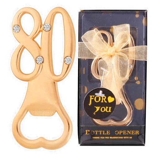 N&B 36 Pack Creative Bottle Openers for 80th Birthday Party Favors or 80th Wedding Anniversary Party Gifts Black and Gold Themed Birthday Party Favors Souvenirs Decor for Guests (36, Black-80th)