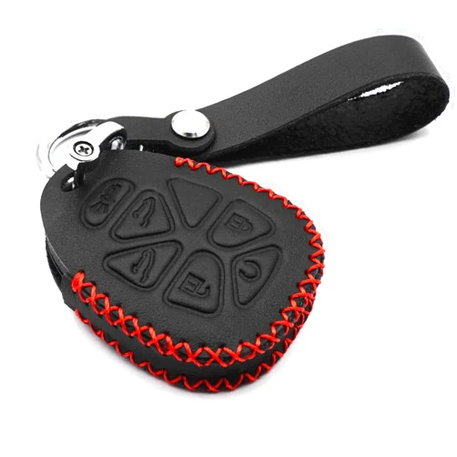 WFMJ Leather Smart 6 Buttons Key Fob Case Cover Chain for 2007-2014 Chevy Chevrolet Tahoe Suburban Cadillac Escalade GMC Yukon (Black)