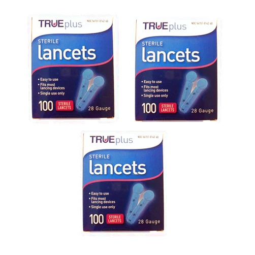 MELARQT TruePlus Sterile Lancets, 28 Guage, 3 Boxes of 100 (300 Total)