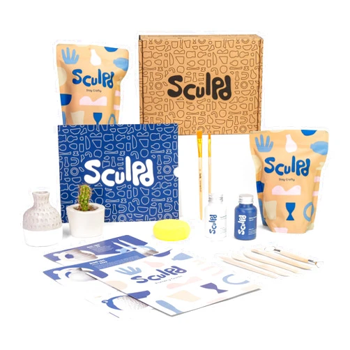 Sculpd Pottery Starter Kit - Complete Air Dry Clay Beginner Set for 2 Adults: Includes Sculpting Tools, Gloss Varnish, Paint Brushes, Guide, Video Tutorials & More - Date Night Gift, Arts Crafts Hobby