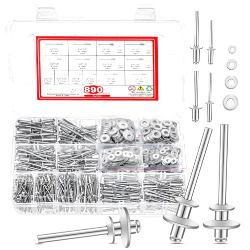 Pengxiaomei 890 Pcs 14 Size Pop Rivets Assortment Kit with Stainless Steel Washers Aluminum Rivets (3/32