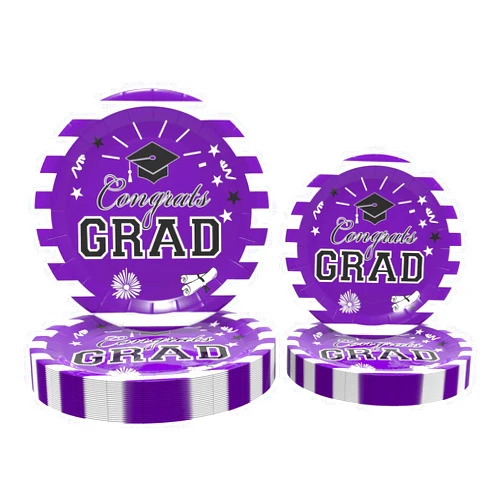 Deovige Graduation Plates-Graduation Party Decorations, 48 Pack Striped Graduation Party Plates, Congrats Grad Disposable Paper Plates Dinnerware for College High School Graduation Party Supplies Purple