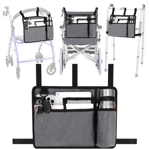 supregear Accessories Bag for Walker, Wheelchair, Rollator for Seniors, w/Cup Holder-Folding Walker Basket Large Capacity Waterproof Walker Caddy Pouch, Grey