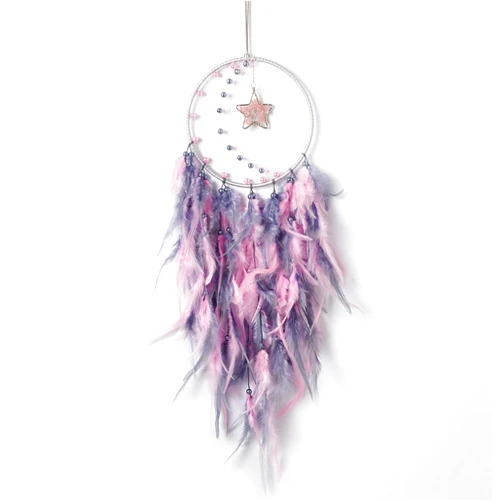 Pretty Jolly Dreamlike Moon Dream Catchers Wall Decor Crescent Dream Catcher with Crystal Stone Star Shaped Tree of Life Pendant Handmade Pink Feather Dreamcatchers Wall Hanging for Girls Bedroom Wedding Gift