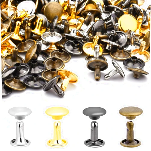CooBigo 400Sets Rivets for Leather, 10mm Double Round Cap Rivets, Leather Rivets Tubular Studs Spike for Purse Strap Key Rings Clothing Fabric Pets Collar Repair Hardware (4 Color)