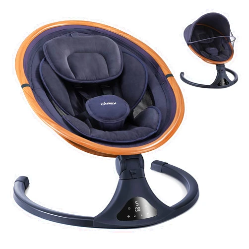 LAREX Baby Swing to Toddler Electric Infant Swing Portable for Newborn Boy Girl, 5 Sway Speeds with Remote Control, 12 Preset Melodies and Bluetooth, 0-6 Months Max 20 Lbs(Dark Wood Grain)