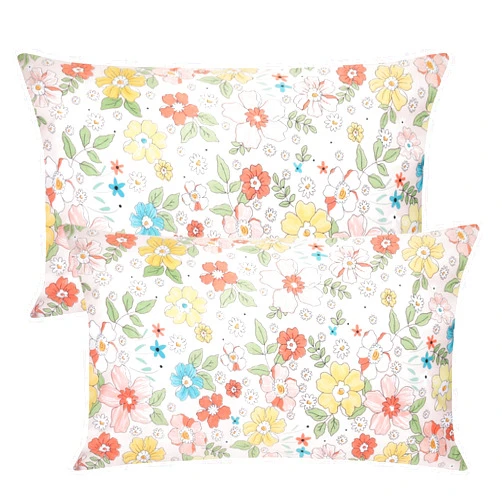Poocen Floral Pillowcase Set of 2-100% Jersey Cotton Kids Pillowcases Toddler Bed Pillow Cover Print - Standard Pillowcases for Children Double-Sided Baby Bedding Soft Sham 2 Pack, Ideal Boy Girl Mom Gifts