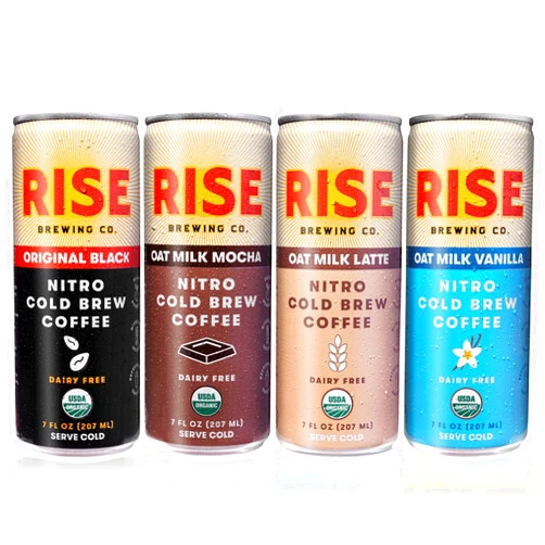 RISE Brewing Co. Nitro Cold Brew Coffee, Organic, Non-GMO, Clean Energy & Low Acidity, 3x Original Black, Oat Milk Latte, Oat Milk Mocha & Oat Milk Vanilla, 7 fl. oz. Cans (12 pack)