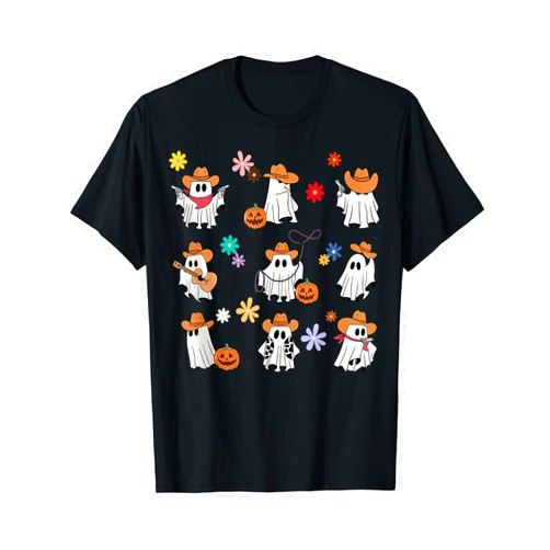 Funny Halloween Costume Matching Ghost Cowboy Retro Halloween Western CowboyCore Cute Ghoul T-Shirt