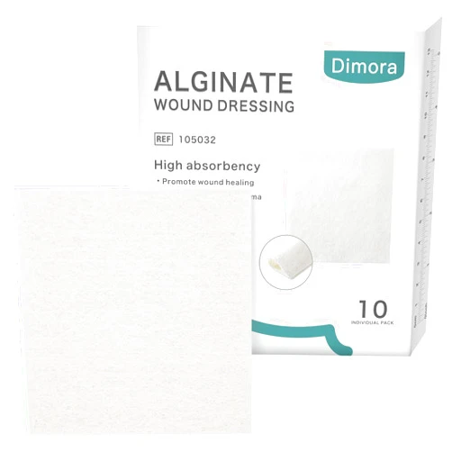 Dimora Calcium Alginate Wound Dressing, 4'' x 4'' Patches,10 Individual Sterile Pads, Soft and Highly Absorbent Dressing Gauze, Non-Stick Padding
