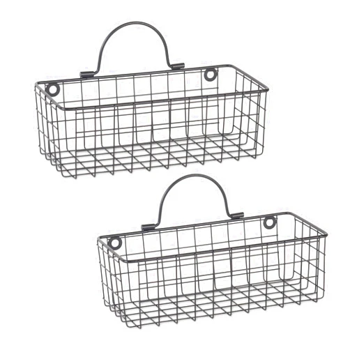 DII Farmhouse Vintage Décor, Wire Wall Basket, Small, Black, 2 Piece