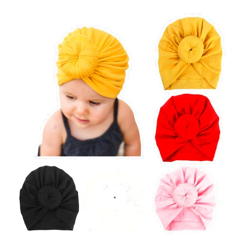 DRESHOW BQUBO 5 Pieces Baby Turban Hats Turban Bun Knot Baby Infant Beanie Baby Girl Soft Cute Toddler Cap