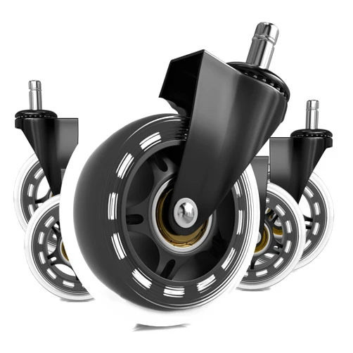 Buena Goods Office Chair Wheels Replacement - 3'' Clear Rubber Caster Wheels for Replacement Office Chair Wheels - Smooth Rolling on Carpet and Hardwood Floors - Universal Fit Most Chairs - Set of 5