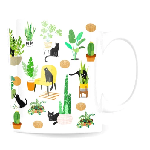Vivulla68 Gift for Cats And Plants Lover - Gardening Gifts for Women, Plant Cup, Gardening Cat Themed Coffee Cup, Crazy Plants Lady Gifts, Cat Mug, Birthday Present Ideas for Gardener, Plant Lovers