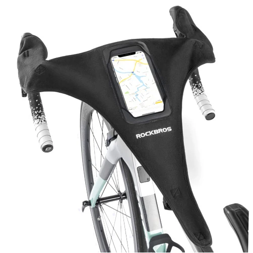 ROCKBROS Bike Sweat Guard Road Bike Sweat Net Bicycle Trainer Roller Sweat Absorb Guard Strap Net Cover Bike Frame Sweat Guard with Phone Pouch TPU Touch Screen
