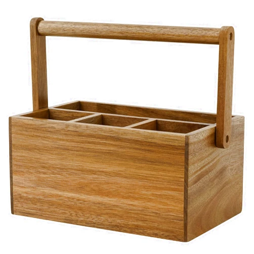 VaeFae Acacia Silverware Caddy with Handle, Wooden Utensil Holder, Mulip-pose Organizer for Kitchen, Office, Bathroom, Bedroom