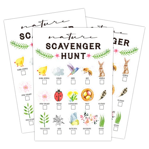 HEZNZXQ Scavenger Hunt Game, Outdoor Nature Scavenger Hunt, Park Treasure Hunt Clues Cards, Nature Party Games, Travel Games, Camping Party Supplies Activities(02)