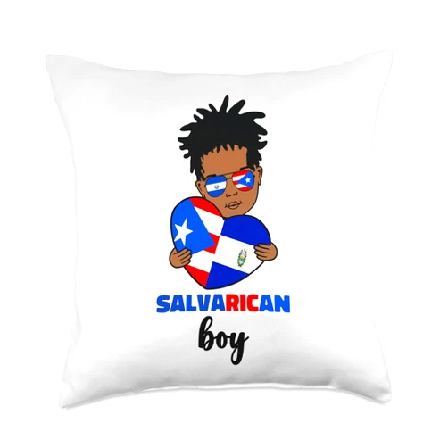 Salvadorian And Puerto Rican Kids Designs Co. Half Salvadorian and Puerto Rican Rico El Salvador Kids Boys Throw Pillow, 18x18, Multicolor