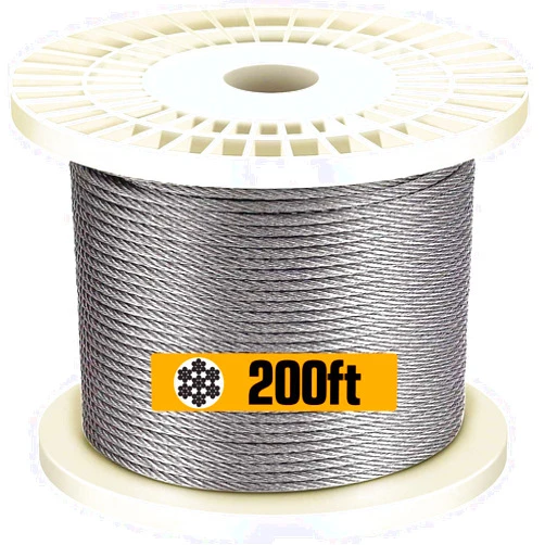 TOYELIU T316-Stainless Steel 1/8'' Aircraft Wire Rope for Cable Deck Railing Kit,Non-Magnetic Marine Grade(200ft)