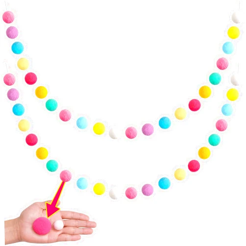 XmasExp Pastel Colorful Pom Pom Garland Decorations - Large Spring Felt Ball Garland for Classroom,Christmas, Mantle Decor, Easter Tree Ornaments, Baby Shower and Party Hanging Decor,13 Ft.