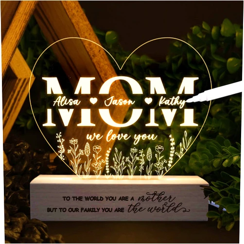 BEETHIS Custom Flower Printed Led Night Light, Mom Light Up Sign from Daughters, Mother's Day Gift Custom Night Light Mom Gifts, Mothers Day Gifts, Mom Gifts for Mother, Wife, Mother-in-Law