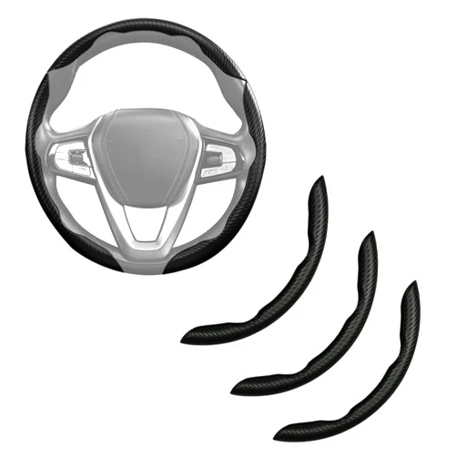 Aotoyou Carbon Fiber Steering Wheel Cover 3pcs Anti-Slip Car Steering Wheel Accessories Snap on Grip 15 inch Universal Matte Black