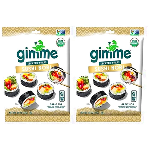 gimMe Organic Roasted Seaweed - Restaurant-style Sushi Nori Sheets - 0.81 Ounce (Pack of 2)