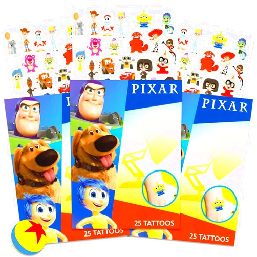 Disney Pixar Movies Temporary Tattoo Set - Party Favors Bundle with 75 Temporary Tattoos Including Toy Story, Inside Out, Luca, More | Disney Pixar Party Supplies