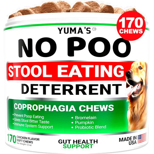 YUMA'S No Poo Chews for Dogs - 170 Ct - Coprophagia No Poop Eating Deterrent for Dogs - Stop Eating Poop for Canine - Probiotics & Digestive Enzymes Supplement - Made in USA