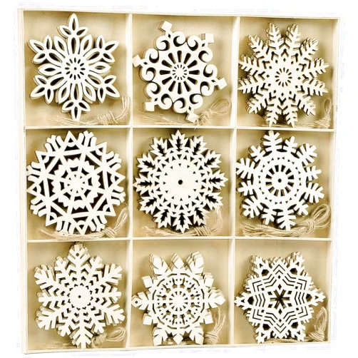 Joyavo 45pcs Christmas Wooden Snowflakes, 4 inch Unfinished Wood Hanging Cutout Large Snowflakes Ornaments Embellishment for Crafts Rustic Christmas Tree Decor Winter Decoration Gift Tags Kids Xmas Paint