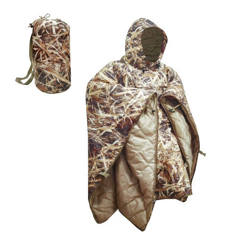 AUSCAMOTEK Camouflage Insulated Poncho with Hood - Convertible Wearable Sleeping Bag for Duck & Deer Hunting Fishing Camping
