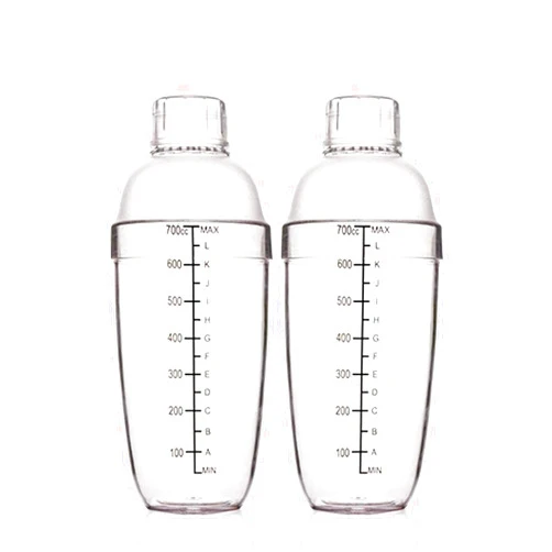 FEOOWV 2 Pcs Plastic Cocktail Shaker,Drink Mixer Hand Shaker Cup with Scales,Bar Tool Transparent (24 oz / 700cc)