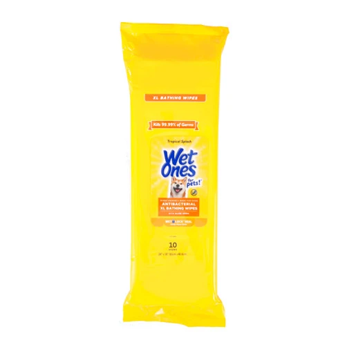 Wet Ones for Pets Multipurpose XL Disposable Pet Bathing Wipes, 10ct, Tropical Splash Scent | Dog Cleaning Wipes, Extra Large Disposable Dog Wipes, Scented Dog Wipes