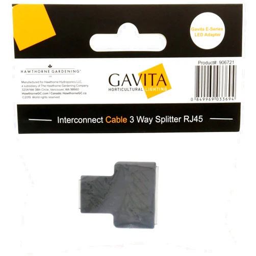 Gavita E-Series LED Adapter Interconnect Cable 3 Way Splitter RJ45 - For Use with Gavita 900e and 1700e LED Fixtures, 1-In 2-Out Design, Useful for Multi-Level Racking Gray