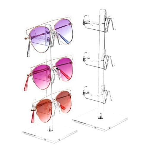 MOOCA 2 Pcs Set Premium Acrylic 3 Tier Eyeglasses Frame Riser Display Stand, Sunglasses Rack, Sunglasses Rack Holder, Acrylic Eyewear Display, Glasses Holder Stand, 3 Frames for Each Holder